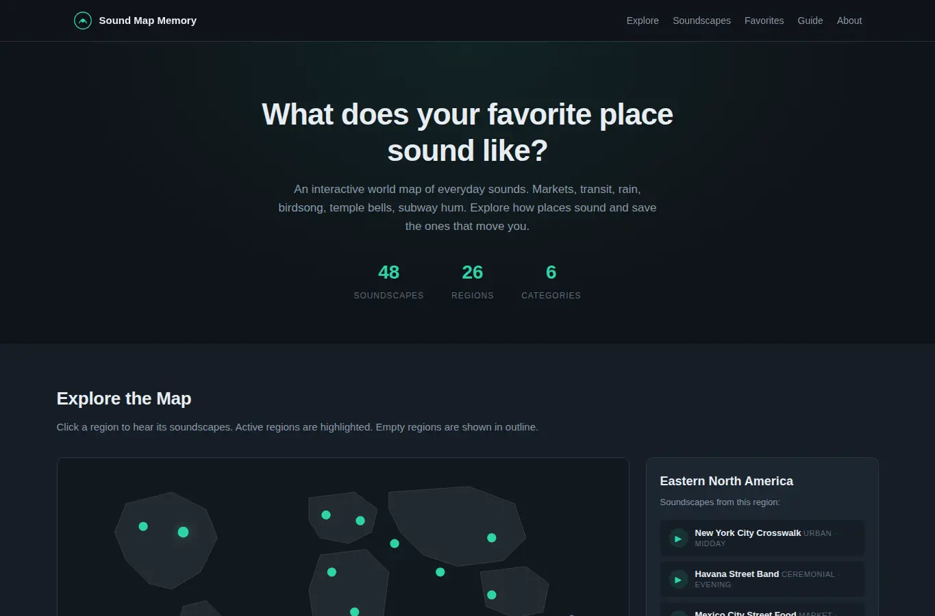 Screenshot of Sound Map Memory interface showing the project page in use